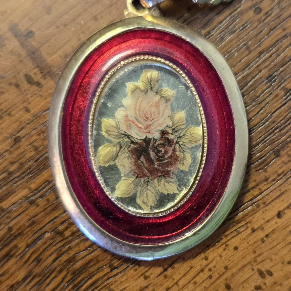 Vintage Cameo with a Painted Rose on the Pendant